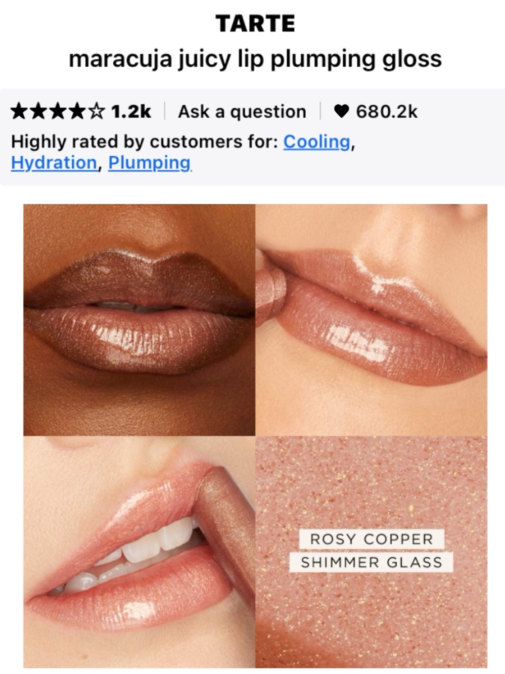 tarte Maracuja Juicy Lip Plumping Gloss — Rosy Copper Shimmer